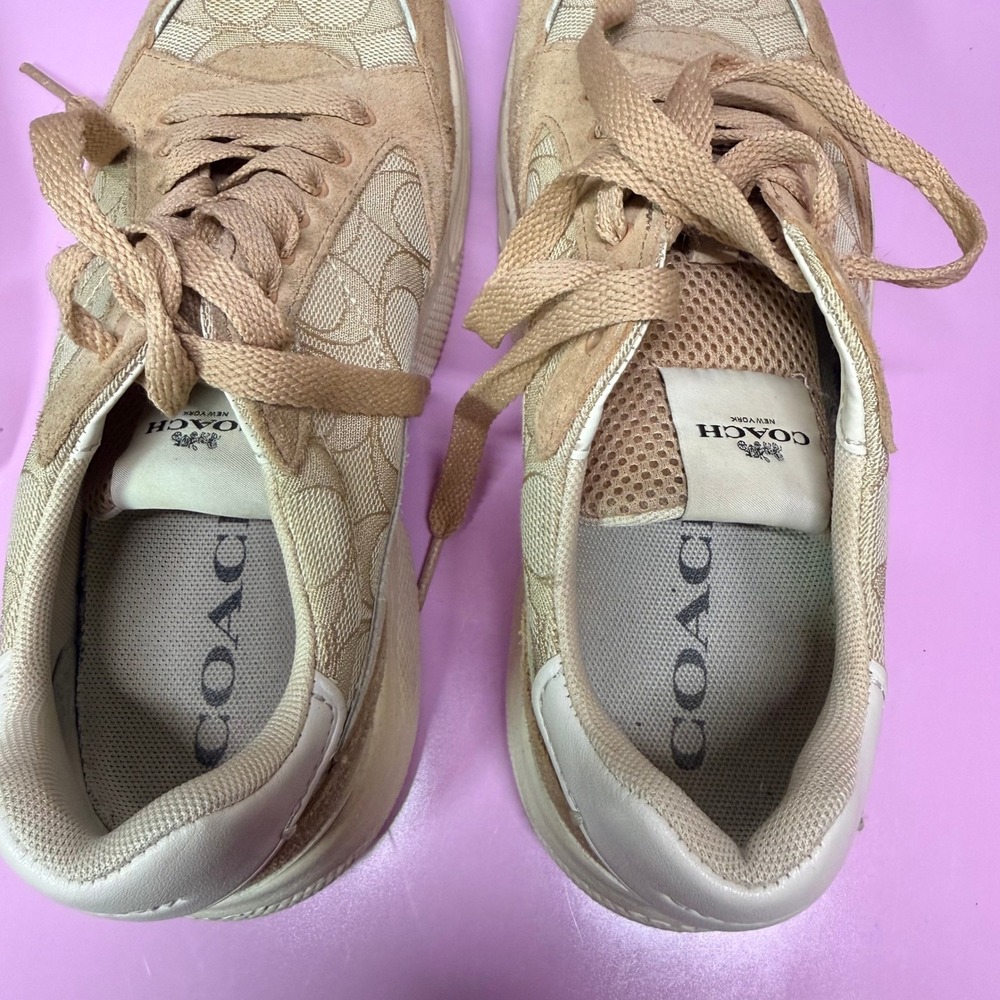Coach CitySole Runner G5057 Tan Signature Monogram Suede Sneakers Womens 7.5 - Picture 5 of 8